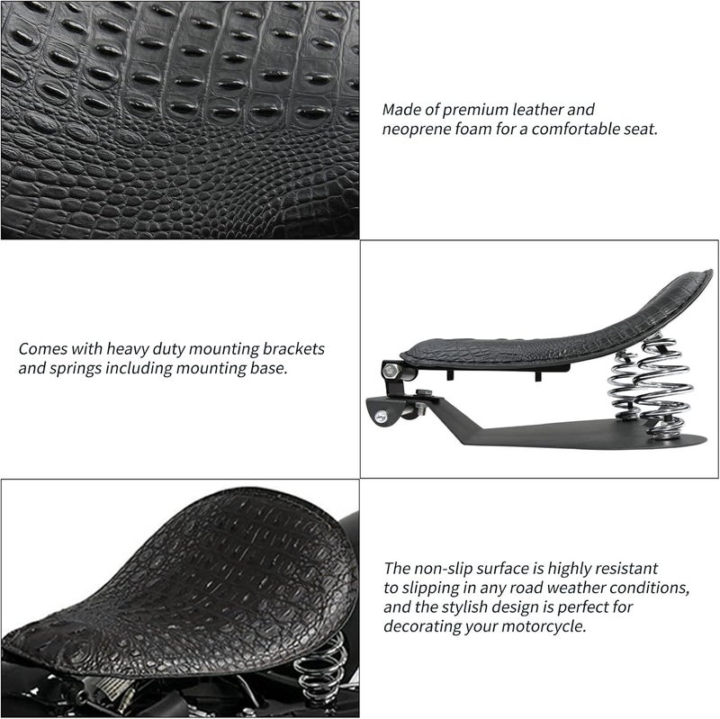 DREAMIZER Motorcycle Seat Cushion Driver Solo Seats with Spring Bracket PU Leather Compatible with Harley Honda Yamaha Kawasaki Sportster Iron 883 1200 Chopper Bobber Cafe Racer-Crocodile Style - Image 5